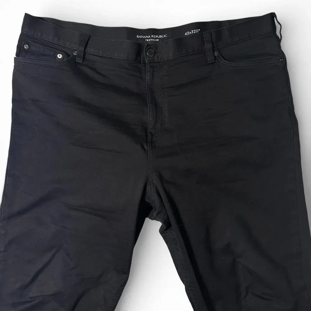 Banana Republic Traveler Pants Mens Actual Size 41x32 Black Slim Chino